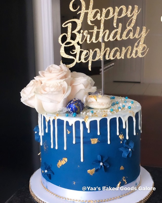 8″ Chocolate drip cake with fresh roses, edible 24k gold, a macaron and ...