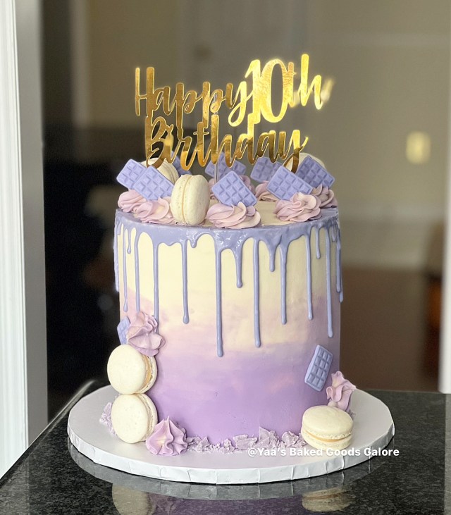 8” Vanilla and Chocolate drip cake with icing swirls, fondant chocolate ...
